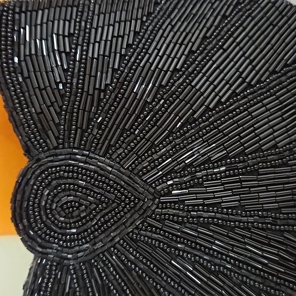 Black bugle beads sequins crossbody clutch elegant black tie EUC - Picture 4 of 12